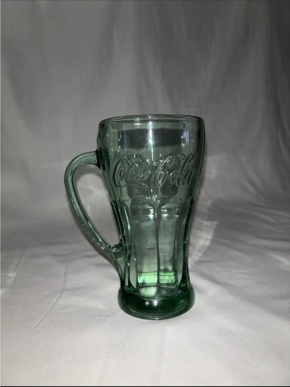 Libbey Coca Cola Emerald Green Embossed Glass Mug with Handle